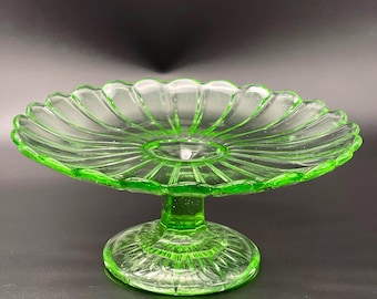 Early English Green Glass Fruit, Cake Stand - Elegant Vintage Decor