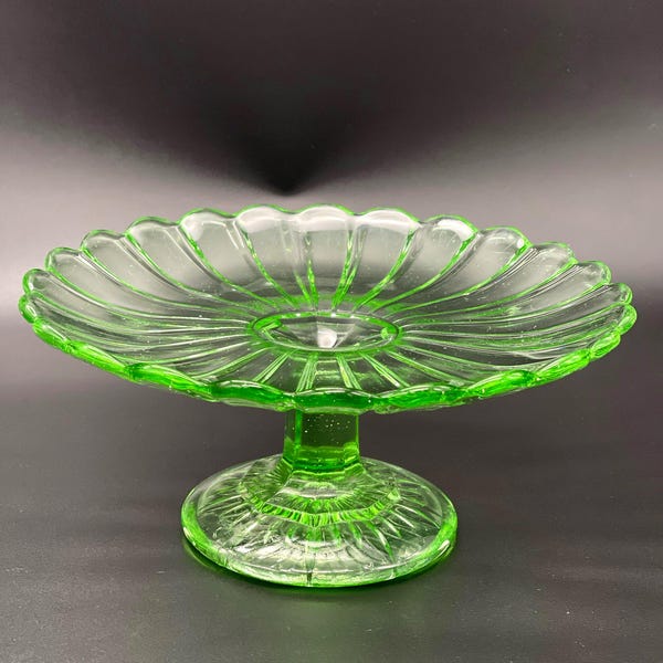 Portafrutta e torta in vetro verde inglese antico - Elegante decorazione vintage