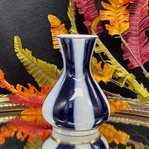 White and Blue striped vintage 1980&#39;s posy vase, Blue striped vase, Blue posy vase, USSR vase, Eastern European vase