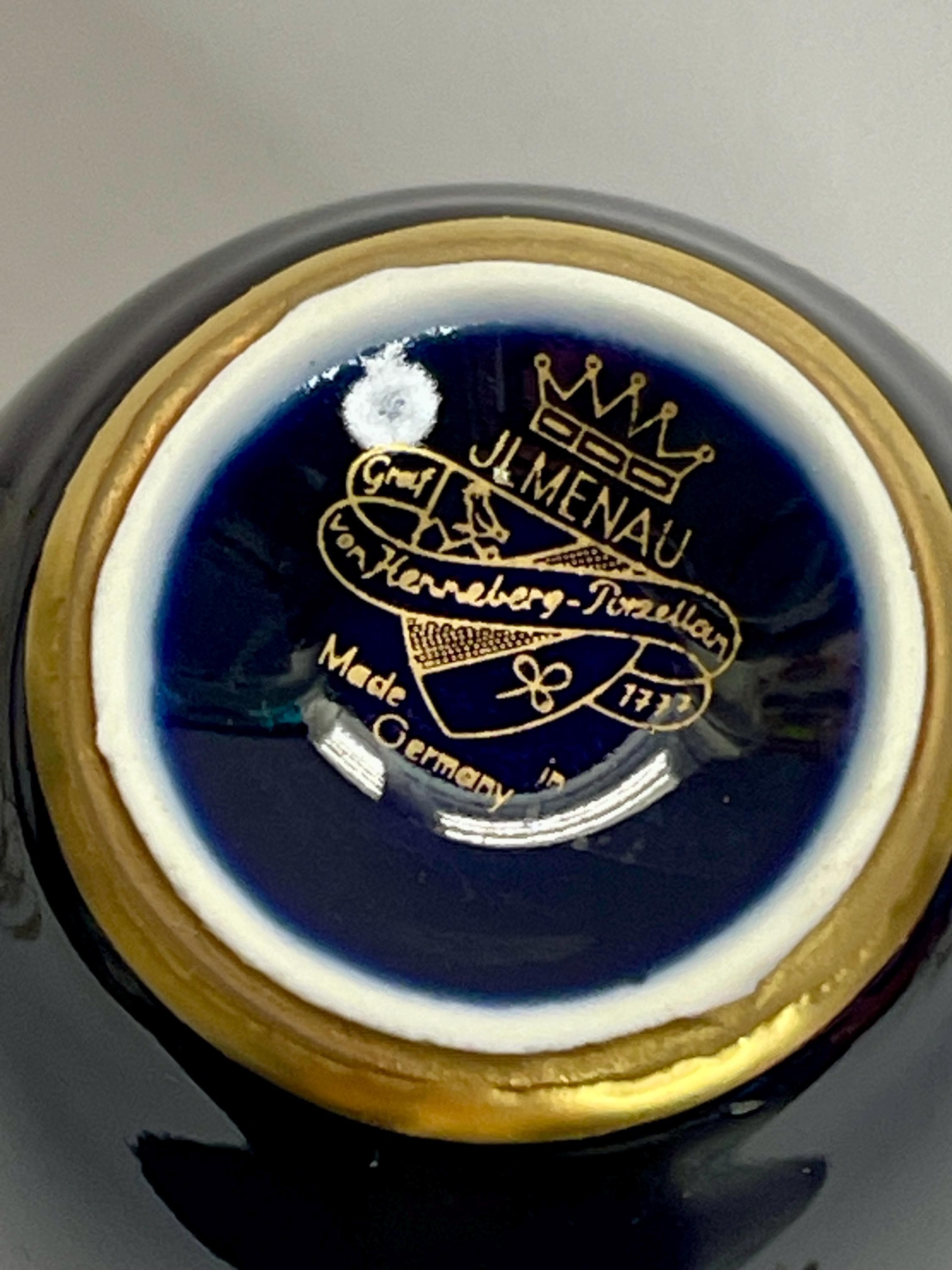 Vase Couvercle Ilmenau – Bleu Cobalt Et Or – Porcelaine Allemande – 36 Cm – Art Déco