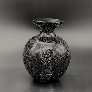 Black Vase with silver leaf Murano -  Collectible Italian Art Glass Decor