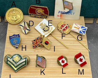 Vintage Military Canada & British Pins Collection - Historical Naval Memorabilia