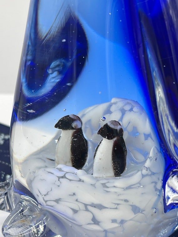 ムラーノスタイルガラスヴィンテージコバルト＆クリアペンギンペンギン