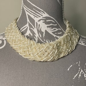 Multi-strand Cream Faux Pearl Seed Beaded Necklace, 1960s Vintage Fashion Beaded Necklace, Gift Necklace