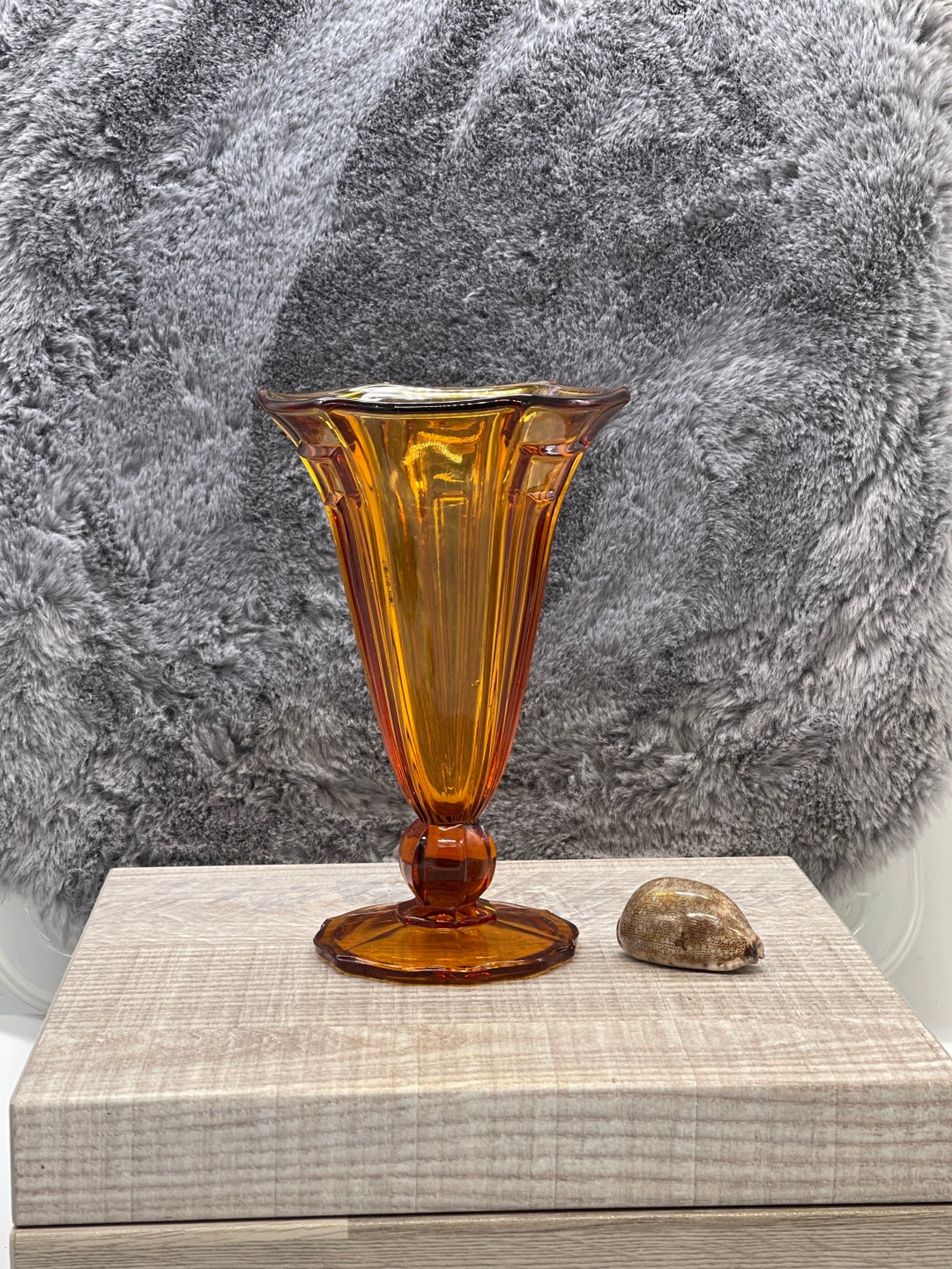 Pressed Amber Art Deco Glass Vasec.1940/30sdavidson Amber Glass Vase