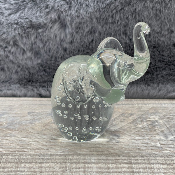 Vintage Glass Elephant, Glass Art Controlled bubble, Paper weight, Glass Figurine