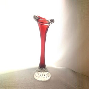 Vintage  Vase Aseda Glasbruk 1960s &#39;Jack in the Pulpit, Bone, Swedish Red Art Glass Stem Vase Borosilicate with Controlled Bubble Base