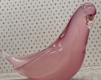 Vintage Murano Opaline Parrot Figurine Archimede Seguso Alabastro Art Glass Pink Parrot