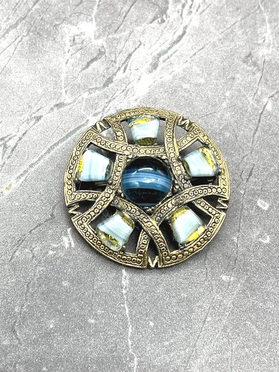 Celtic Blue & Gold Cloak Pin, Vintage Brooch, Exquisite Jewellery Gift- Exquisite Jewellery 2232