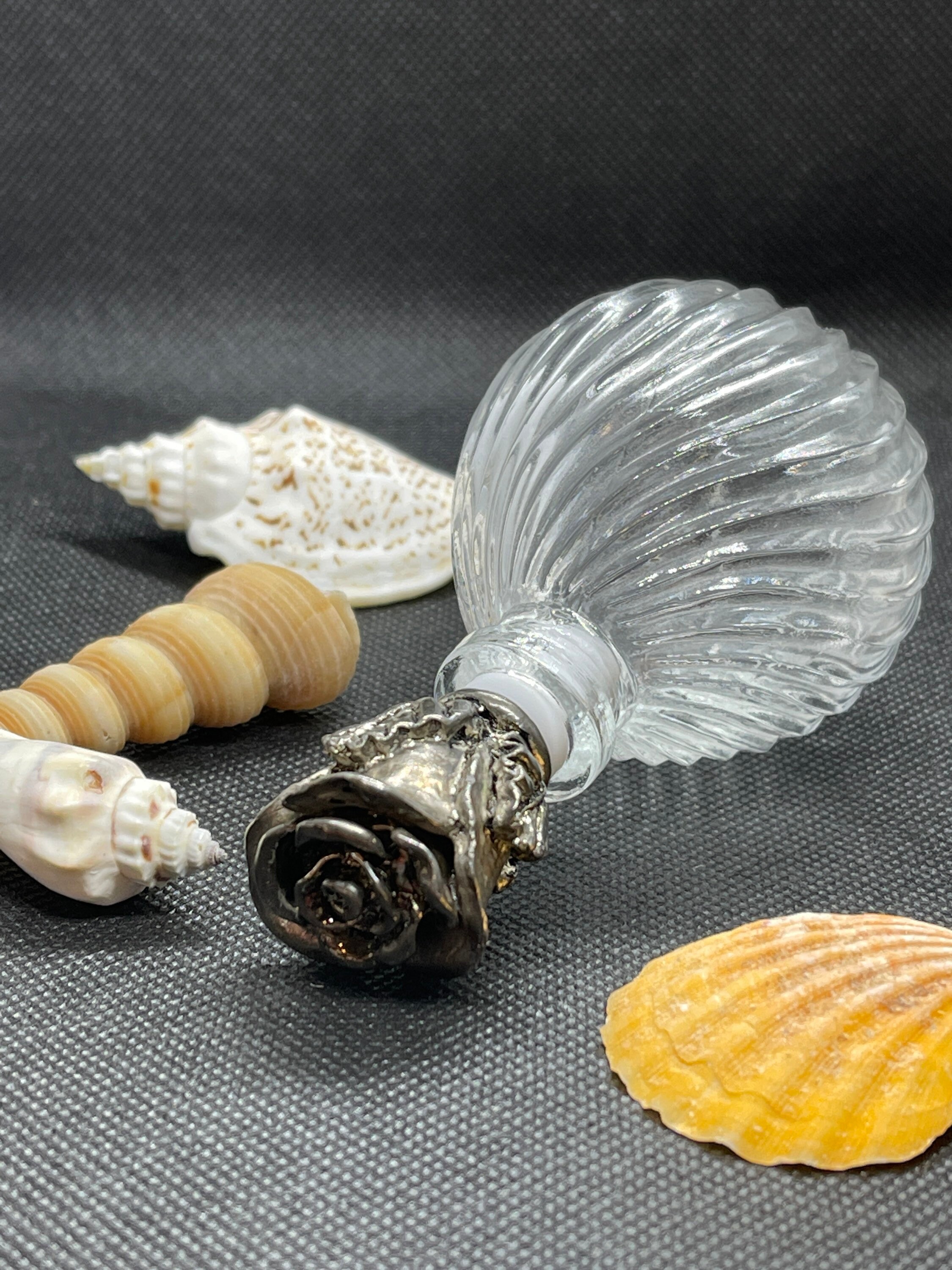 Perfume Bottle, Fluted Perfume Bottle, Vintage Bottle, Silver Rose