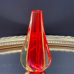 Murano Art Glass Vase – Winged Sommerso Red and Yellow Glass – Italian Handcrafted Vintage Decorative Glass – Collectible Glass Art