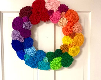 Felt flower rainbow wreath