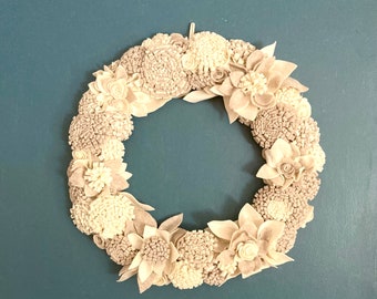 Large Neutral felt flower wreath