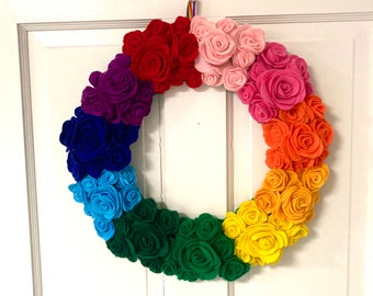 Felt rose rainbow wreath /16 inch