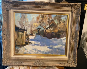 A. Zimin "Blue Snow" Oil Painting – 1980s Russian Impressionism