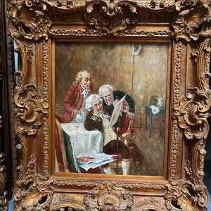 Amazing Frame ! 20th Century, signed John Cropsey   - Good News, Old Master Painting, Antique Painting, Original Oil On Canvas Painting.