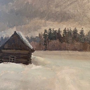 Russian oil on Canvas Painting by Aleksander Regorov - Winter Snow, dated 1967, Russian Artist, Russian Painting, Snow Painting,