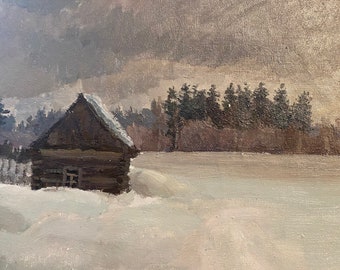 Vintage Russian Winter Snow Painting – Aleksander Regorov, 1967