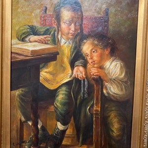 Reserved ! Raymond Neilson (1881-1964), American Artist, Oil on Canvas Painting, Antique Painting,  Original Painting, Jewish boys