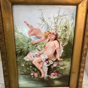 19th Century Antique Hand Painted Porcelain Plague, Mythology scene, Porcelain Painting