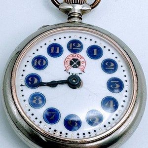 Rosskopf Patent working Pocket Watch, Blue cartouche porcelain dial pocket watch, Swiss movement, Brevet 90517, 10 jewels