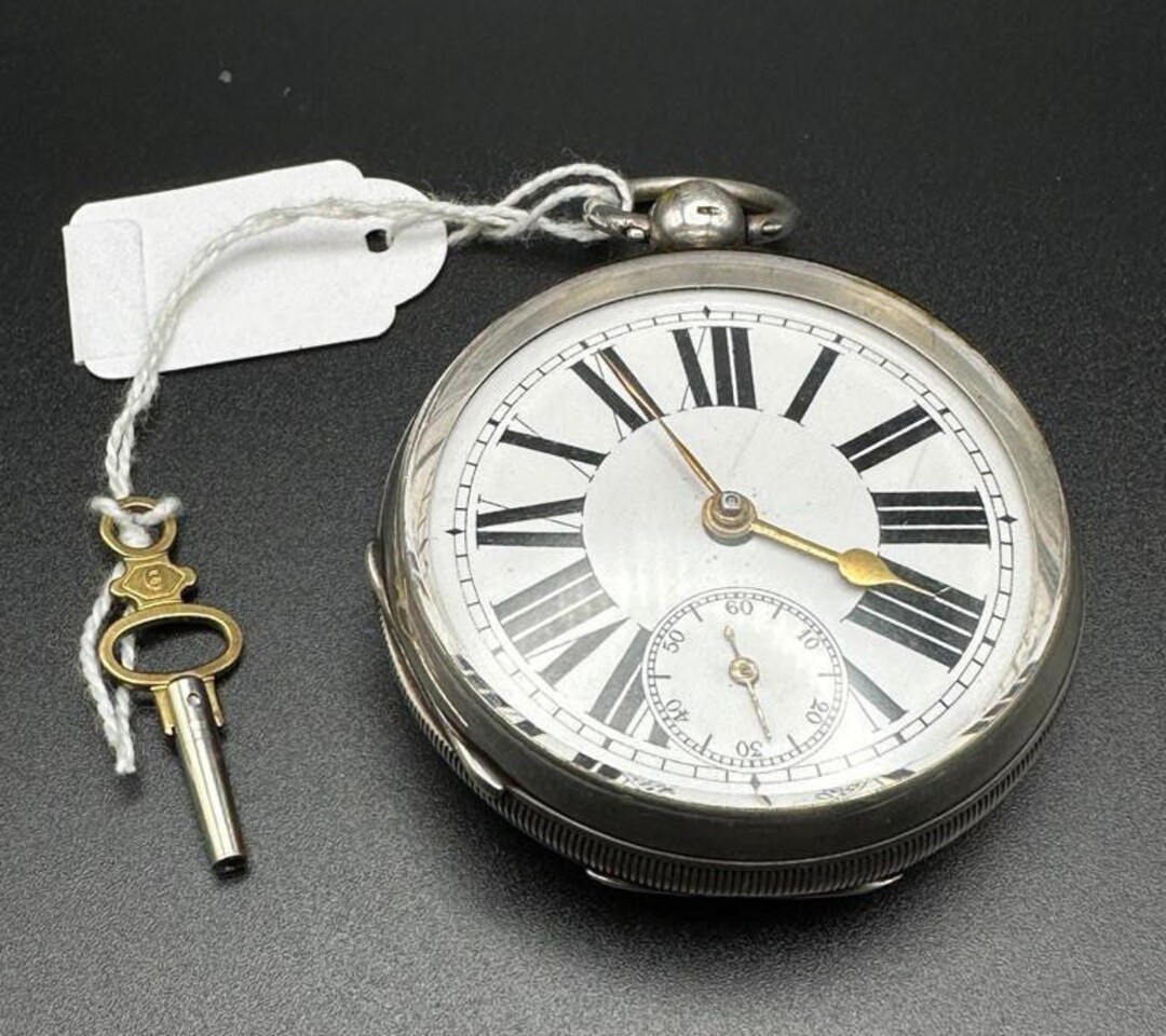 Antique 1900 Key Wind Pocket Watch English Sterling Silver Etsy