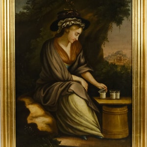 Original 19th Century Antique painting Lady in the hat, oil on canvas, old painting, middle European Artist