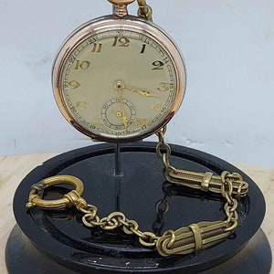 Art Deco silver pocket watch with a chain, JE, Swiss made, Swiss movement, Swiss pocket watch, personalized gift, working pocket watch