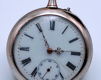 Reloj de bolsillo antiguo de plata Victoria Deposé, esfera de porcelana con joyas, Echappement Cylindre 10 Rubis, firmado Adolf Kölbel Strehlen