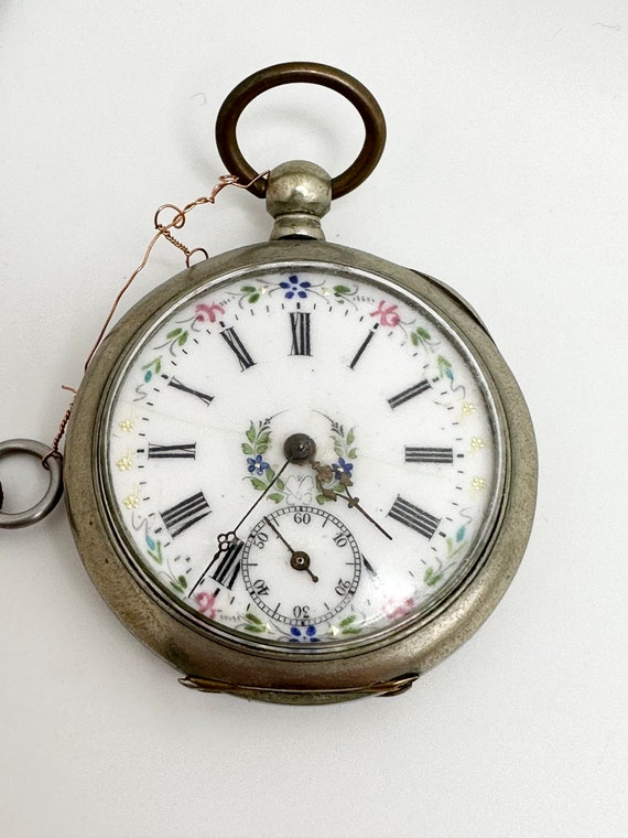 Antique mechanical ladies pocket watch, Enamel poc
