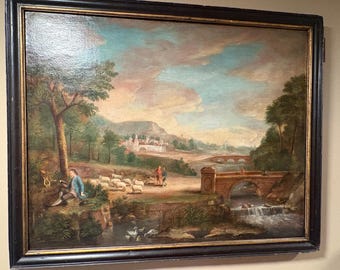 19th Century Pastoral Oil Painting | European Farmhouse Wall Art