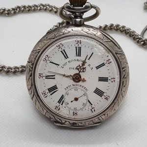 Antique Roskopf patent 0.800 silver pocket watch with chain, Antimagnetic pocket watch, working watch, men’s pocket watch, personalized gift