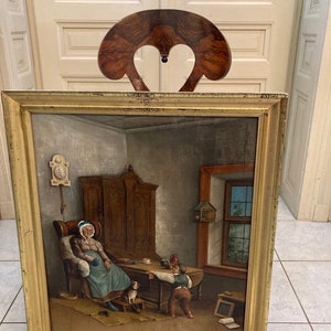 19th Century Biedermeier Oil On Canvas Painting, Germany- Austria Original Painting