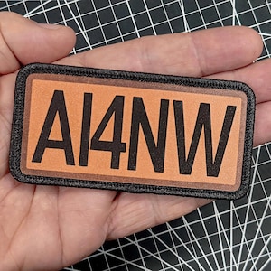 Custom Ham Radio Callsign Patch – Leather & Fabric Patch with Hook Back, Amateur Radio Name Patch (4x2")