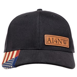 Leather Patch Ham Radio Callsign Cap: American Flag, Custom Text