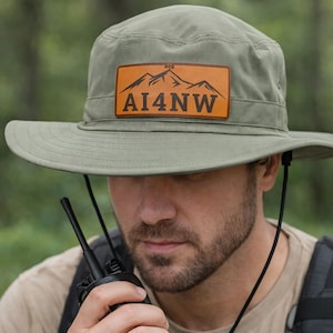 HAM RADIO Boonie Hat – Custom Callsign Cap for POTA, Field Day & Portable Ops | Personalized Leather Patch Hat