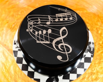 Musical Notes Vinyl Record Weight Stabilizer – Engraved Aluminum Turntable Weight – Music Lover Gift