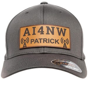 Leather Patch Flexfit Ham Radio Call Sign Hat – Premium Fitted Amateur Radio Cap