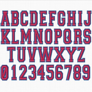 Block style 3D embroidery font for custom ham radio call sign hat with letters, numbers, and slashed zero