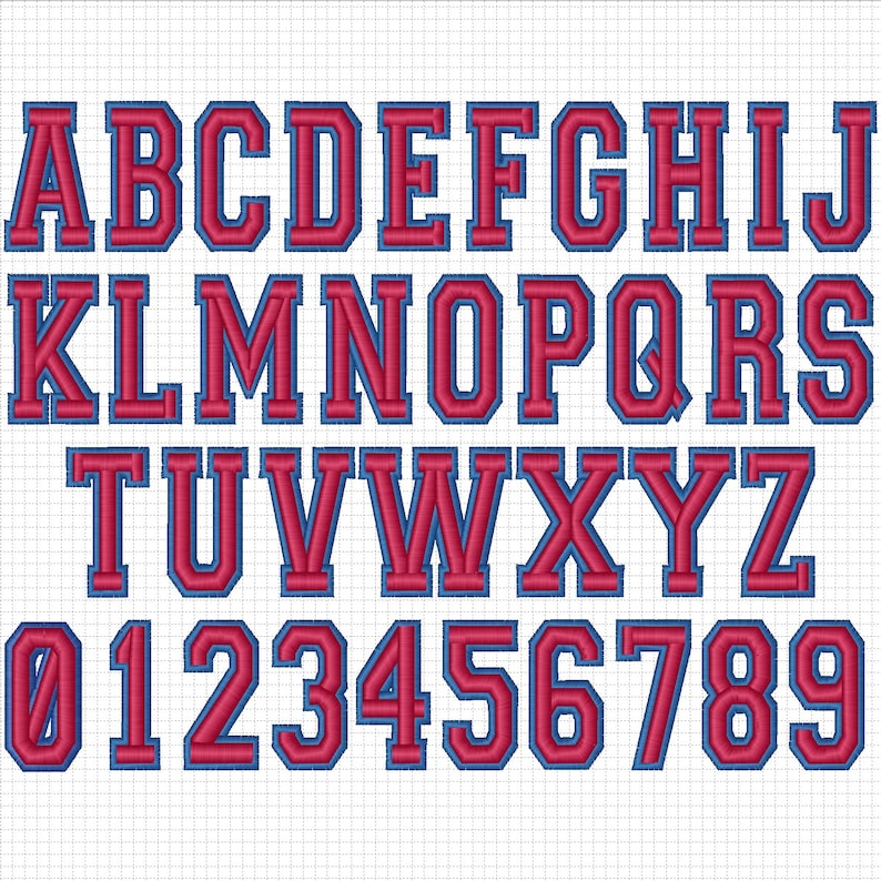 Block style 3D embroidery font for custom ham radio call sign hat with letters, numbers, and slashed zero