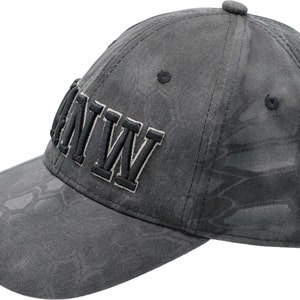 Ham radio Call sign hat for the amateur radio or GMRS operator. Black Kryptek pattern custom text hat.