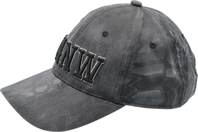 Ham radio Call sign hat for the amateur radio or GMRS operator. Black Kryptek pattern custom text hat.