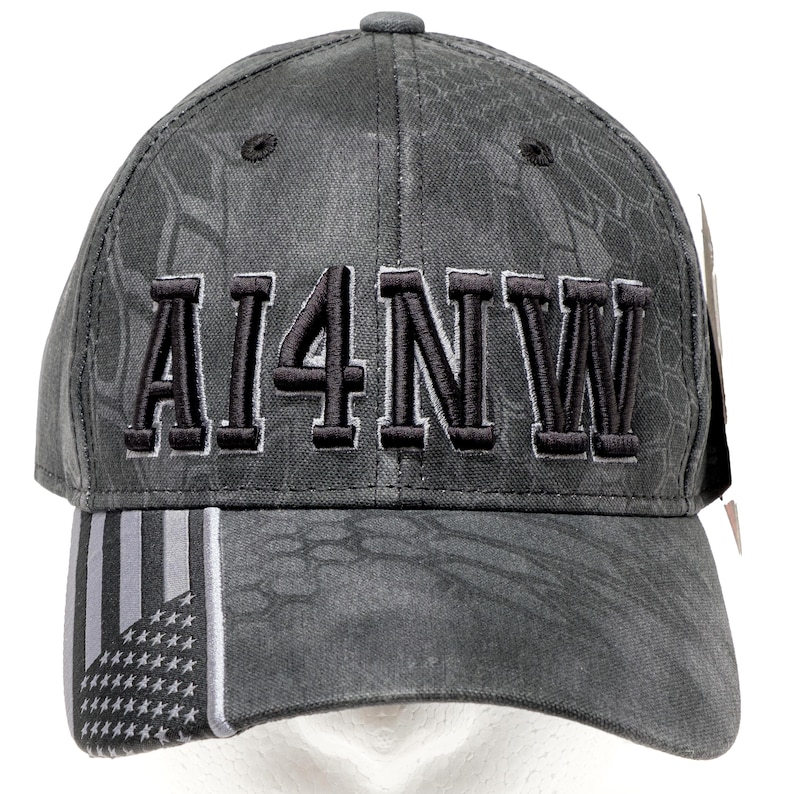 Amateur radio callsign cap front view. KRYPTEK pattern cap stitched in 3-D Custom embroider ham radio hat