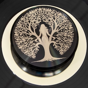 Vinyl Record Weight Stabilizer – Aluminum Turntable Weight – Tree of Life Engraved LP Weight – Audiophile Vinyl Accessory