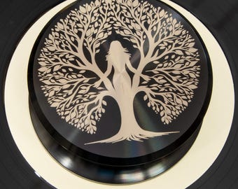 Vinyl Record Weight Stabilizer – Aluminum Turntable Weight – Tree of Life Engraved LP Weight – Audiophile Vinyl Accessory