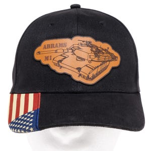 Leather Patch M1 Abrams Tank Cap: American Flag, Military Gift