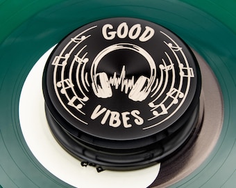 Good Vibes Headphones Vinyl Record Weight Stabilizer – Engraved Aluminum Turntable Weight – Music Lover Gift