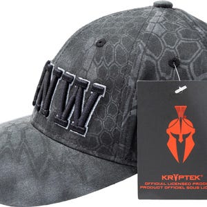 3D embroidered ham radio callsign hat with Kryptek pattern.