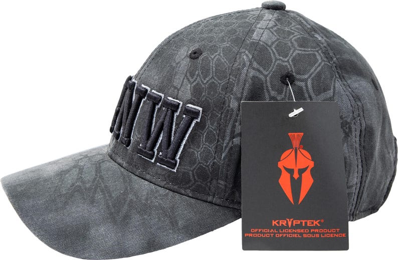 3D embroidered ham radio callsign hat with Kryptek pattern.