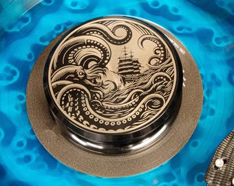 Kraken Vinyl Record Weight Stabilizer – Engraved Aluminum Turntable Weight | Audiophile Hi-Fi Vinyl Accessory | Record Player Weight